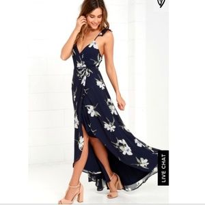 LULUS - ALL MINE NAVY BLUE FLORAL PRINT WRAP DRESS